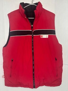 Molson Canadian Men’s Red Quilted Puffer Vest 90s Promotional Merch Reversible
